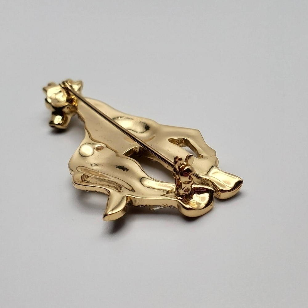 Vintage Large Gold-tone Pave Rhinestone Giraffe Brooch Black Enamel Accents - Picture 7 of 7